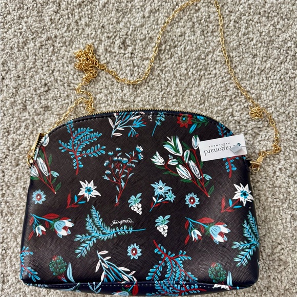 Vegan Black Floral Women's Bag gold chain - Picture 2 of 7